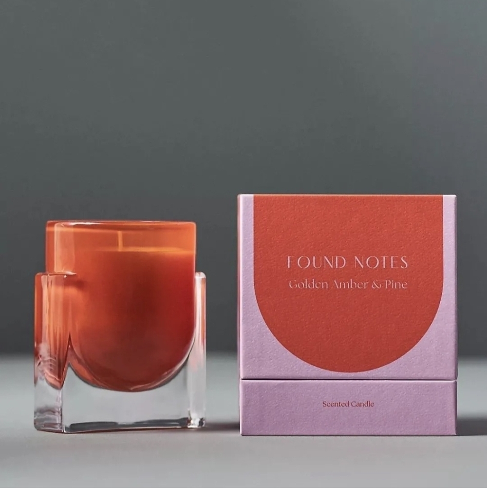 Anthropologie Found Notes Candle in "Golden Amber and Pine", 5.3 oz. NIB